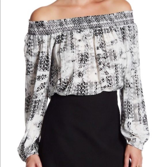 black and white off the shoulder blouse